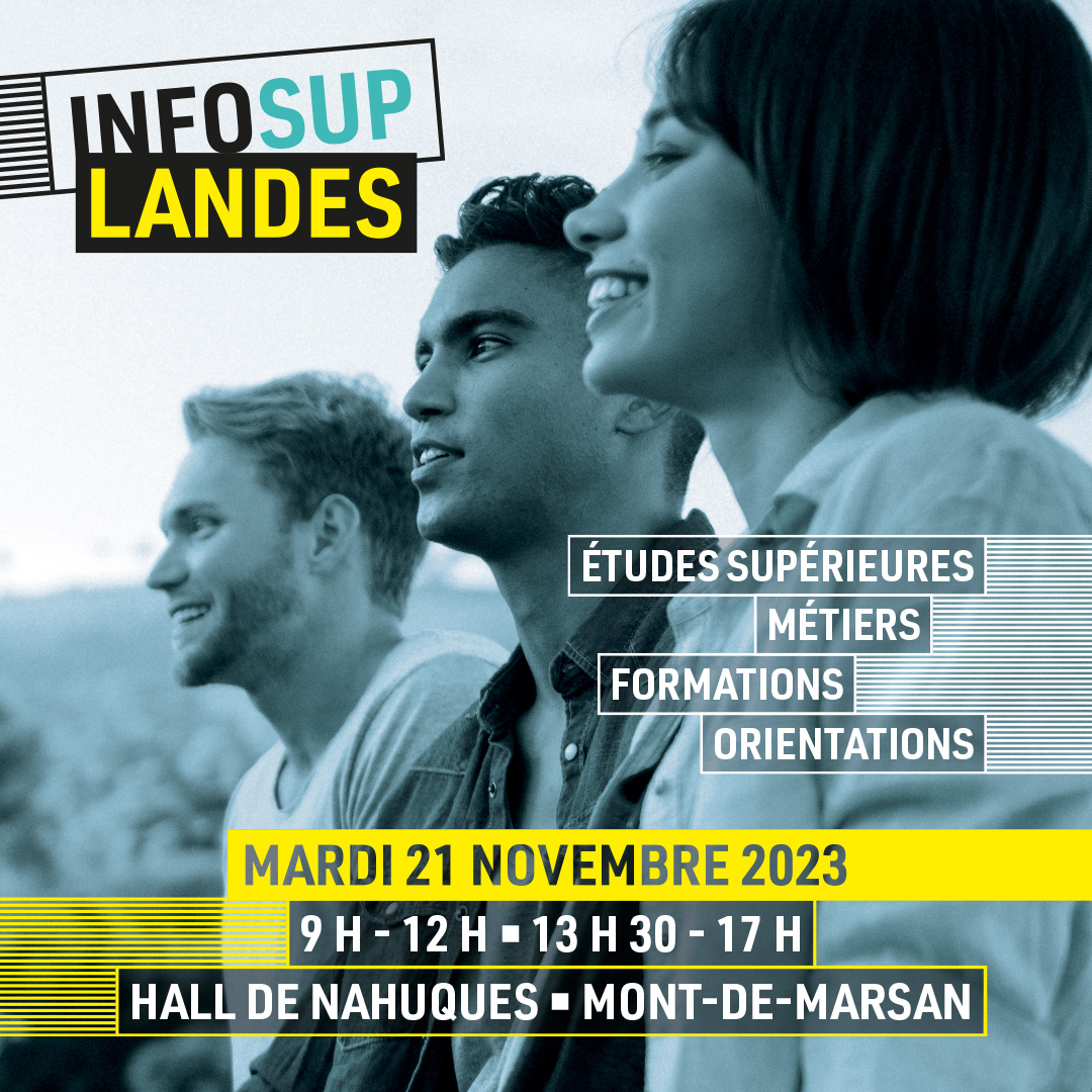 SAVE THE DATE📣 Mardi 21 novembre, l'École Supérieure du Management des #landes sera présente au salon #InfoSup à Mont de Marsan ! Rendez-vous au hall de Nahuques dès 9 h. Toute l'équipe est impatiente de vous rencontrer !😊 D'ici mardi, prenez le temps de jeter un œil aux formations de l'#ESML ! #campuslandes #management #commerce #RH